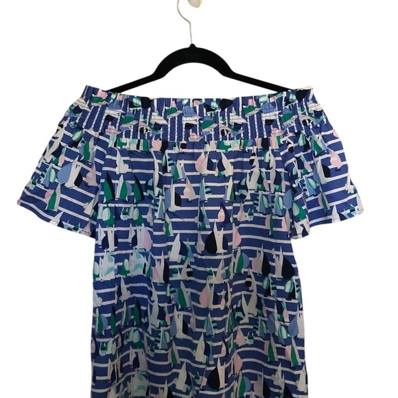 Vineyard Vines Smocked Mini Dress Off the shoulder Boat print dress - Picture 2 of 6